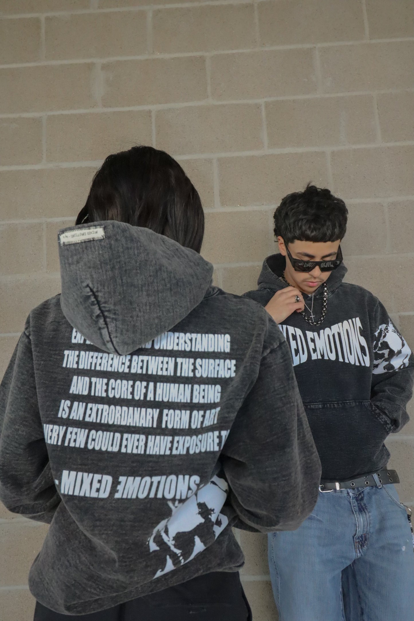 Mixed Emotions stone wash hoodie