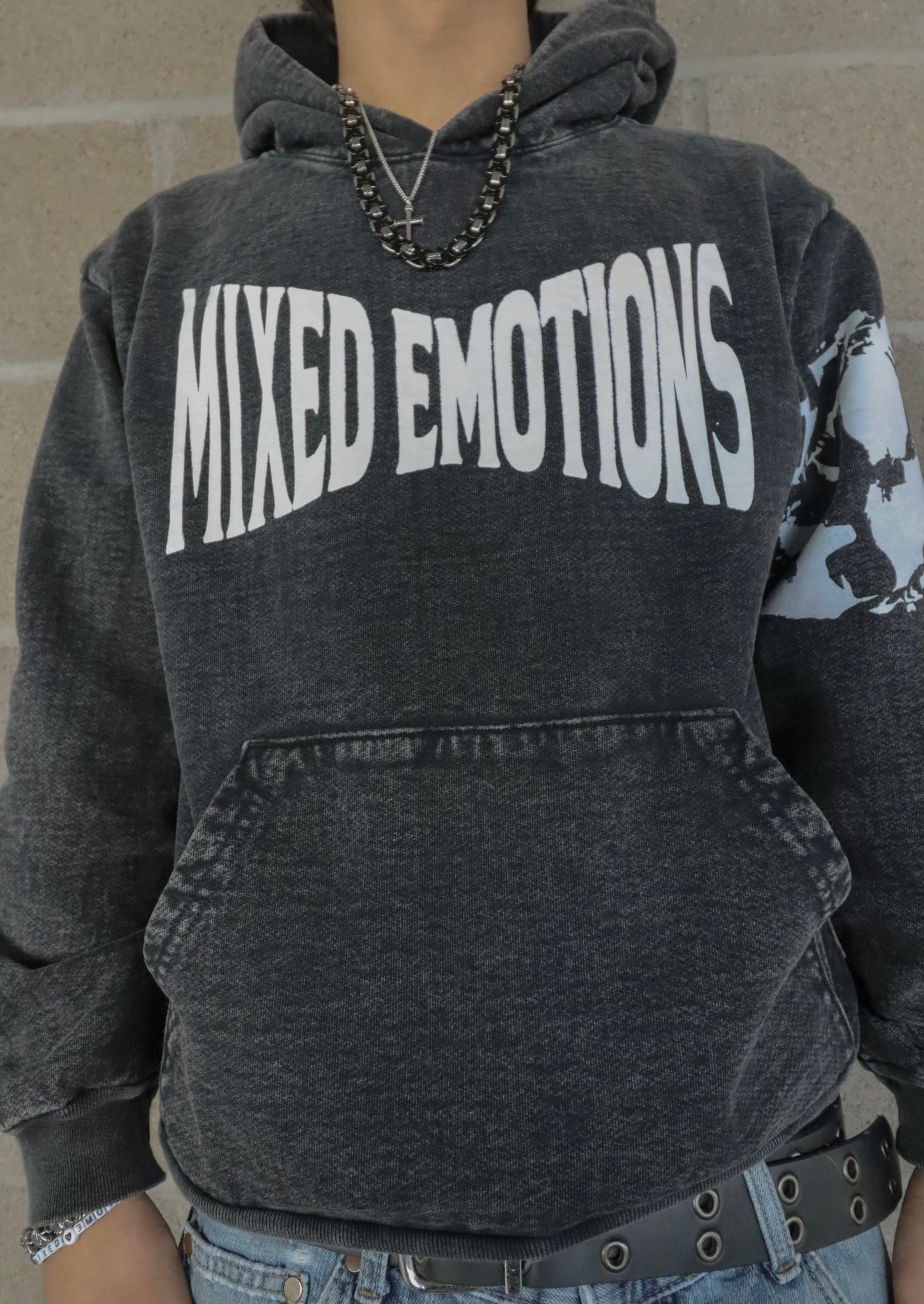 Mixed Emotions stone wash hoodie