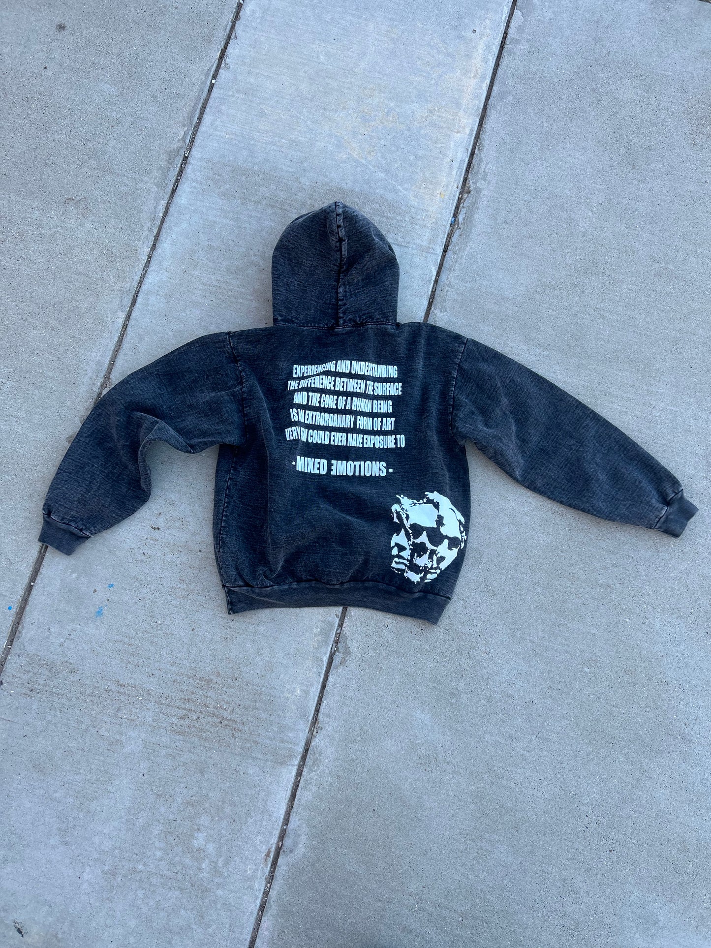 Mixed Emotions stone wash hoodie